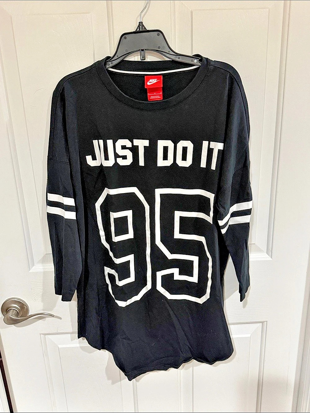Nike Just Do It 95 3/4 Sleeve Graphic T-Shirt Black & White Large b38